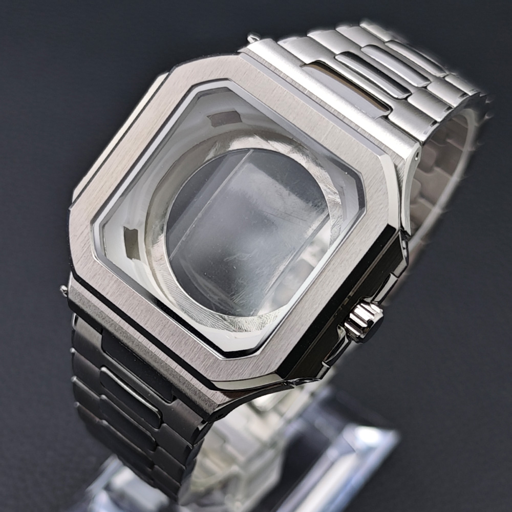 Seiko Watch 5 Sports - Quadratisches silbernes Edelstahlgehäuse für Herren, passend