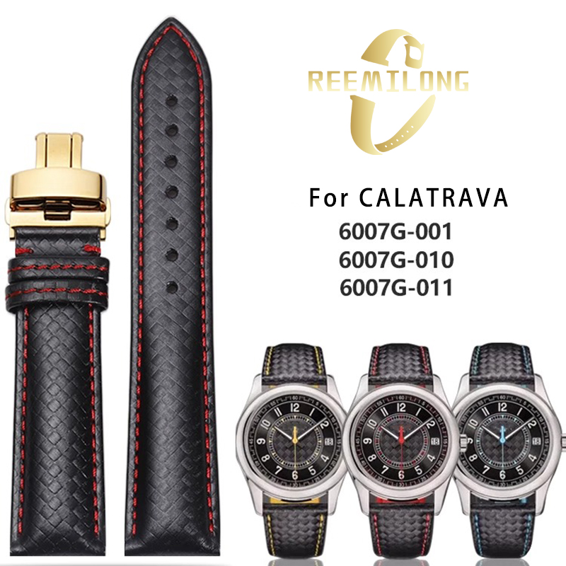 Patek Philippe Watch Calatrava - Kohlefaser-Linien-Rindsleder-Uhrenarmband für Patek Philippe CALATRAVA 6007G
